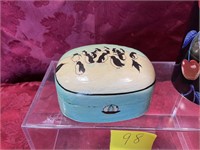 Papier-mâché oval box with penguin decor