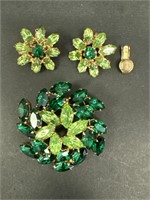Vintage Emerald Green Rhinestone Demi Parure