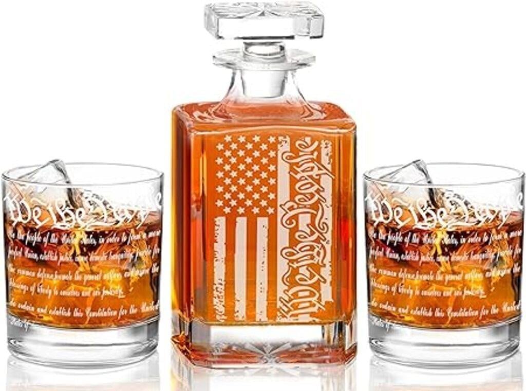 We The People 2 Whiskey Glasses and Decanter; Blan