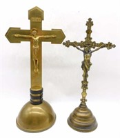 European Brass Standing Altar Crucifixes.