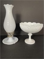 Milk Glass Lamp and Compote