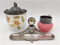 Art Nouveau Glass and Silver Plate Decoratives.