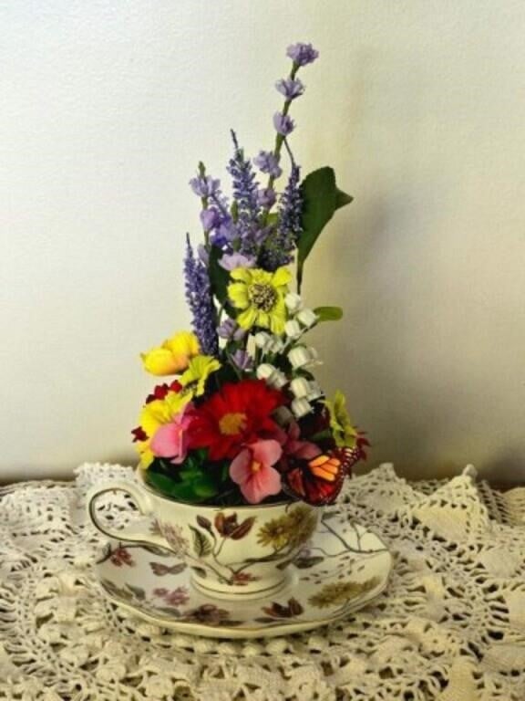Artificial Flower Arrangement in Tea Cup