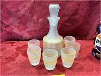 Vintage French frosted glass cordial w/6 glasses