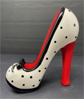 Red, White, and Black Ceramic Shoe Bank