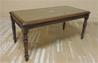 Caned Under Glass Top Walnut Coffee Table.