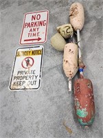 Fish trap markers, No Parking sign and Security