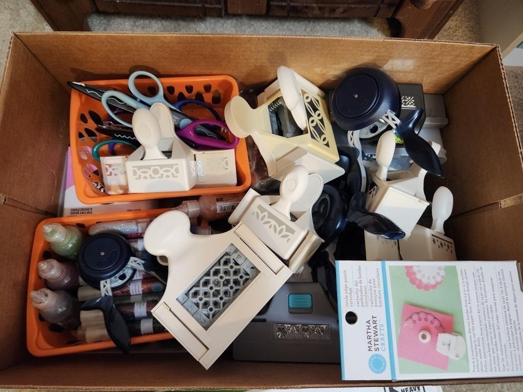 Box of Paper Punches & Misc. Crafting Supplies