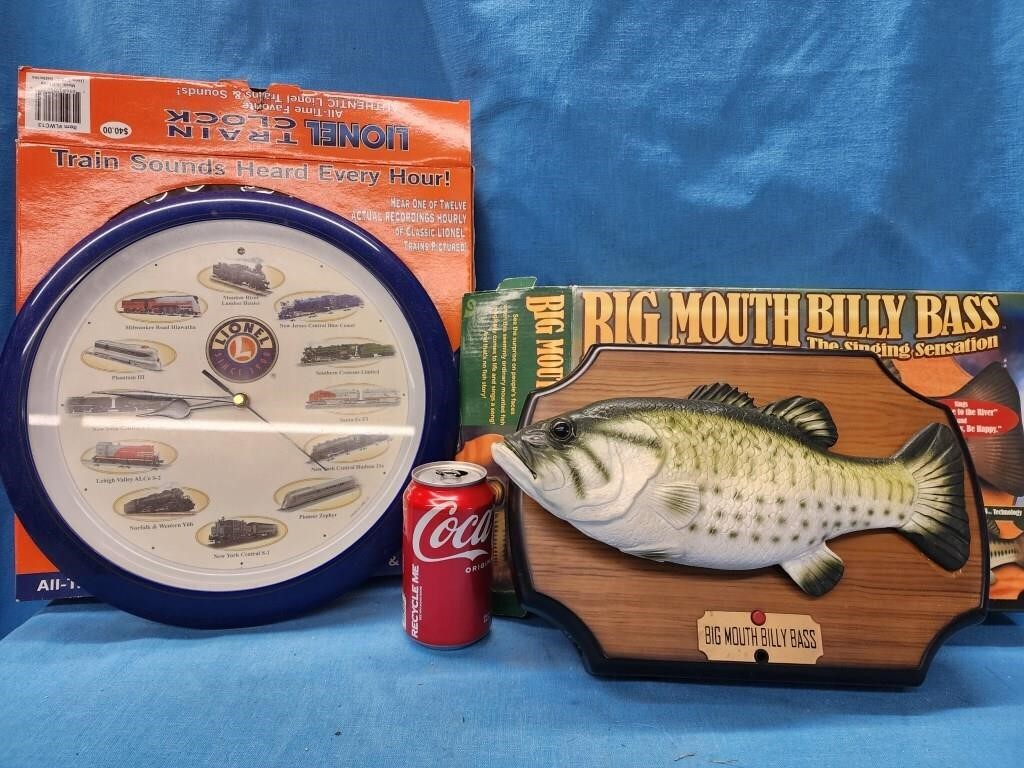 Lionel Train clock and Big Mouth Billy Bass.