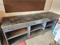 Large Wood Workbench w/ Drawer Contents