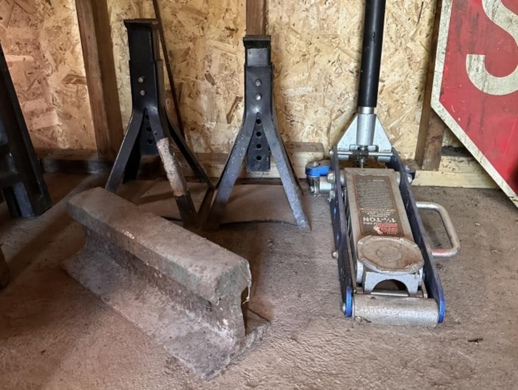 Two Jack Stands. 2 1/2 Ton Racing Jack, Chock