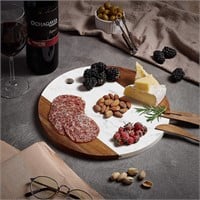 12.75"X10"X0.5" Round Paddle Marble Cheese Board