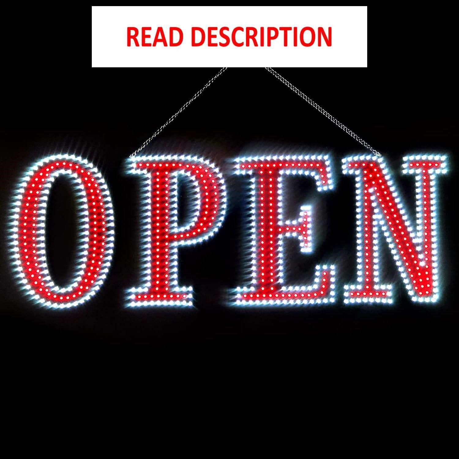 $116  40x14 LED Open Business Sign - White+Red