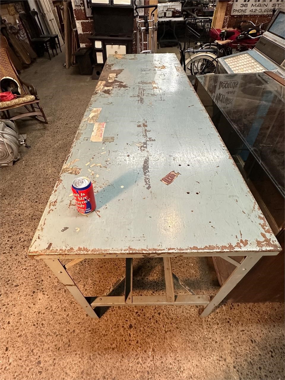 Vintage Metal Workbench Industrial Table w Drawer
