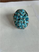 PRETTY STERLING SILVER  LARGE TURQUOISE RING SZ 7