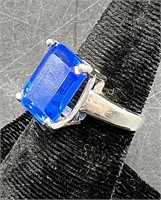 Sterling Silver Ring w Large Blue Stone - Sz 6.5