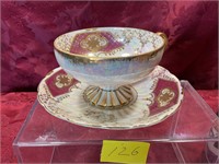 Vintage pearlized cup, and saucer