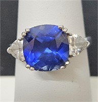 Sterling Silver & Sapphire Ring - Sz 6.5