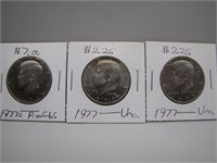 Lot of 3 1977 Kennedy Half Dollars