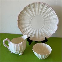 Vintage Belleek Shell Style Plate, Cream & Sugar