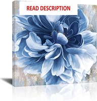 $40  Blue Flower Wall Art  Navy Floral Canvas Prin