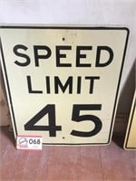 ROAD SIGN:  SPEED LIMIT 45 MPH 36" X 30" NO RUST