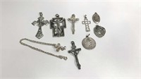 9 ASSORTED RELIGIOUS STERLING SILVER JEWELLERY