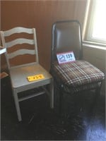 TWO METAL CHAIRS, 1 WOOD CHAIR