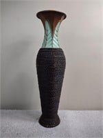 Tall Green Metal & Seagrass Vase 26"