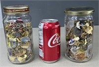 Two Glass Jars of Various Pins
