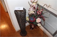 Tall twig floor basket and flower arrangement