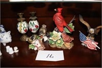 3rd shelf contents of curio cabinet; Figurines etc