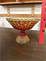 MCM Amberina Glass Pedestal Candy Dish