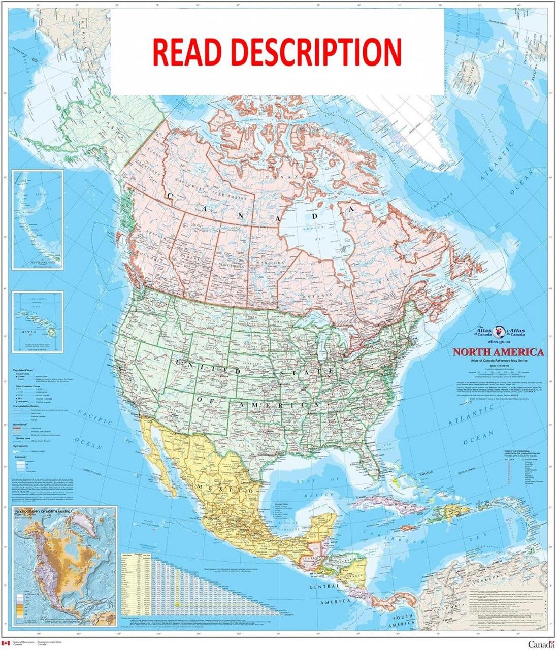 $30  North America-Canada Map 34x39 Laminated