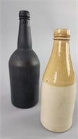 Antique Bottles - Black Glass & Pottery Bottles