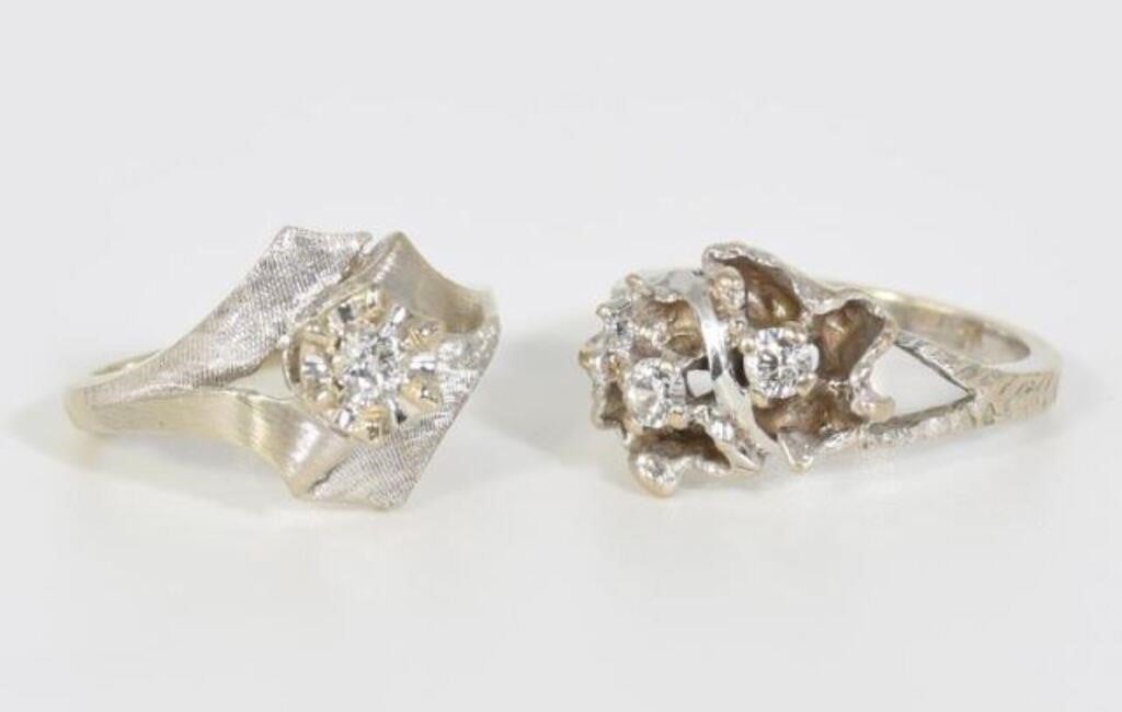 Two 14K White Gold Vintage Rings, one Diamond.