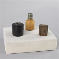 Civil War Era Ink Well, Snuff Box, Wicker Bottle