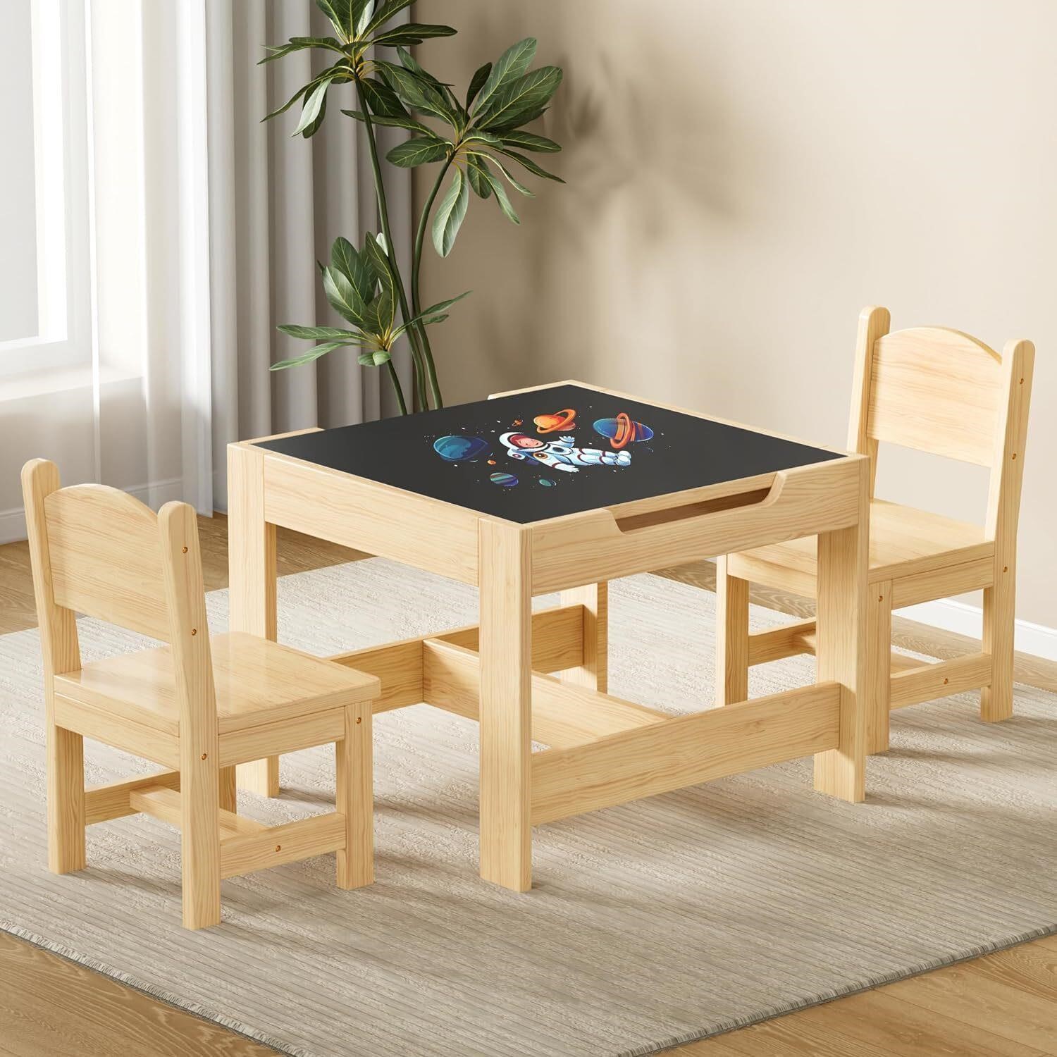 $110  Pine Wood Kids 3 in 1 Table & Chair Set