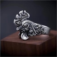 Retro Rooster Head Adjustable Ring