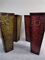Red & Gold Square Embossed Metal Vases (4)