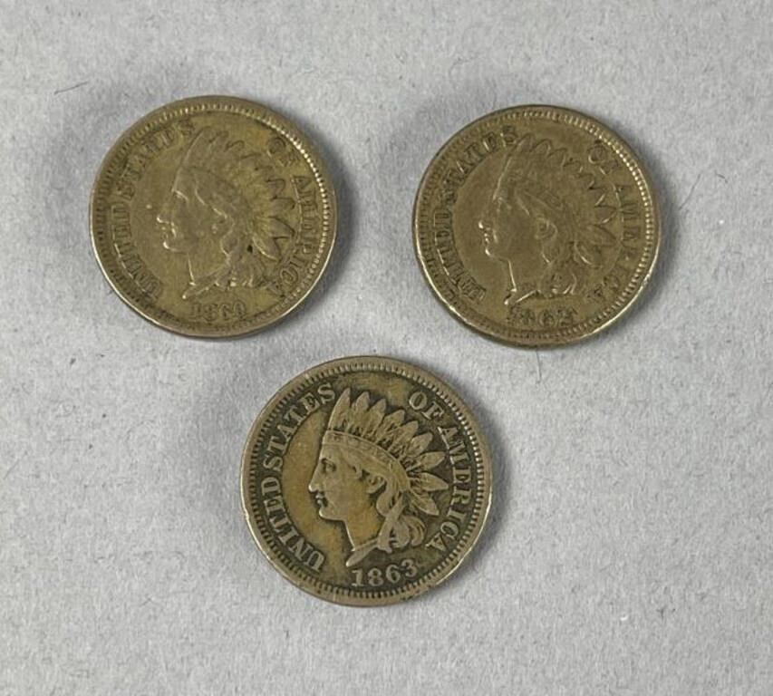 1860's One Cent Coins - Qty 3