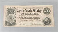 Original 500 Dollar Confederate States Note
