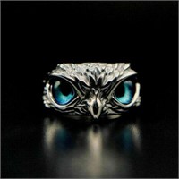 Silver Plated Blue Eye Owl Ring Women Jewelry