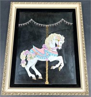 Framed Picture Carousel Horse on Black Background