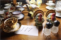 3rd Shelf w/Asst Tea Cups, Shakers and Bird