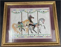 Framed Hand-Painted Picture of 2 Carousel Horses