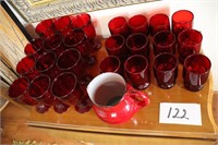 24 Red Glasses and Pitcher