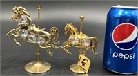 2 Austrian Crystal & 24KT Plated Carousel Horses