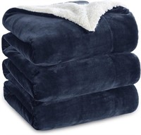 $60 Bedsure Navy Sherpa Fleece King Blanket Large