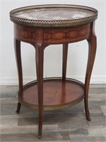 Vintage marble top inlaid French side table with
